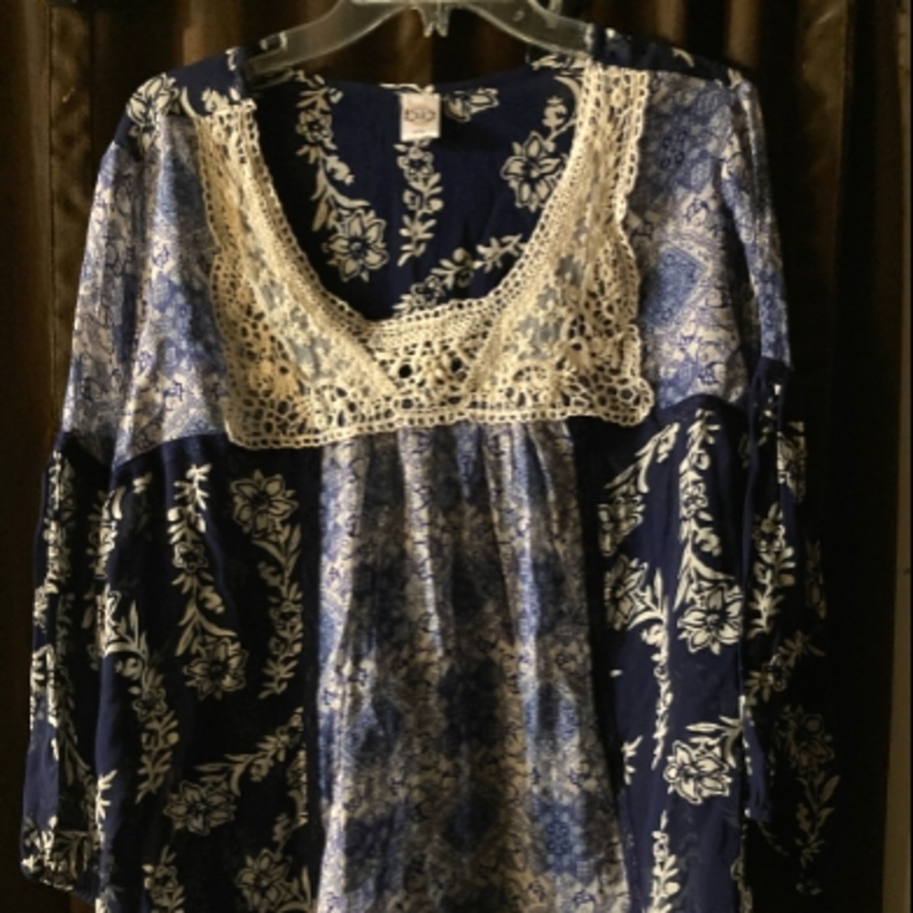 Bila Ladies BoHo Floral Puff Sleeve Shirt with Lace Detail-XXL